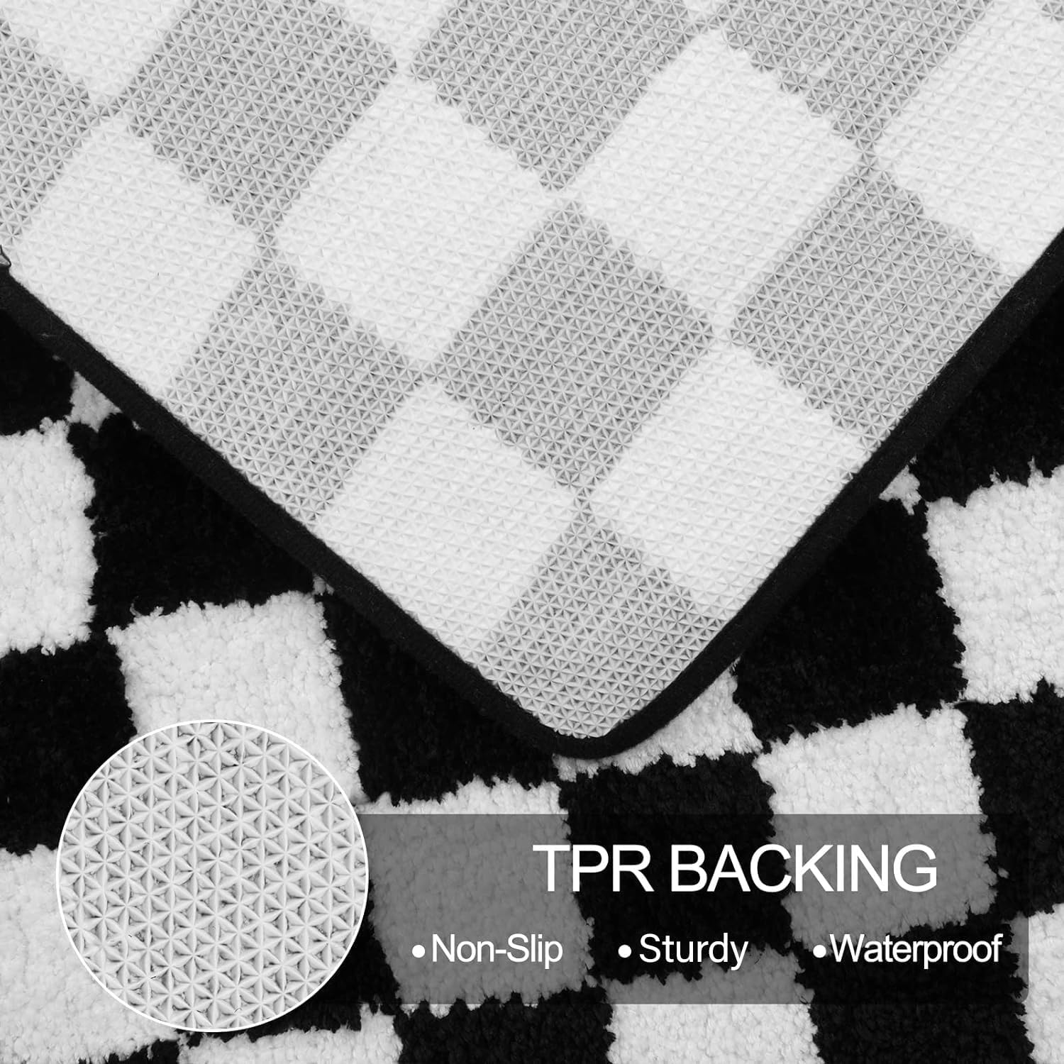 Uphome Black and White Checkered Bathroom Runner Rug - 18x47 Inch Non-Slip Machine Washable Bath Mat, Soft Water Absorbent Microfiber Shower Rug for Tub, Shower & Bathroom Floor - Perfect for Modern Bathrooms and Spa-Like Showers