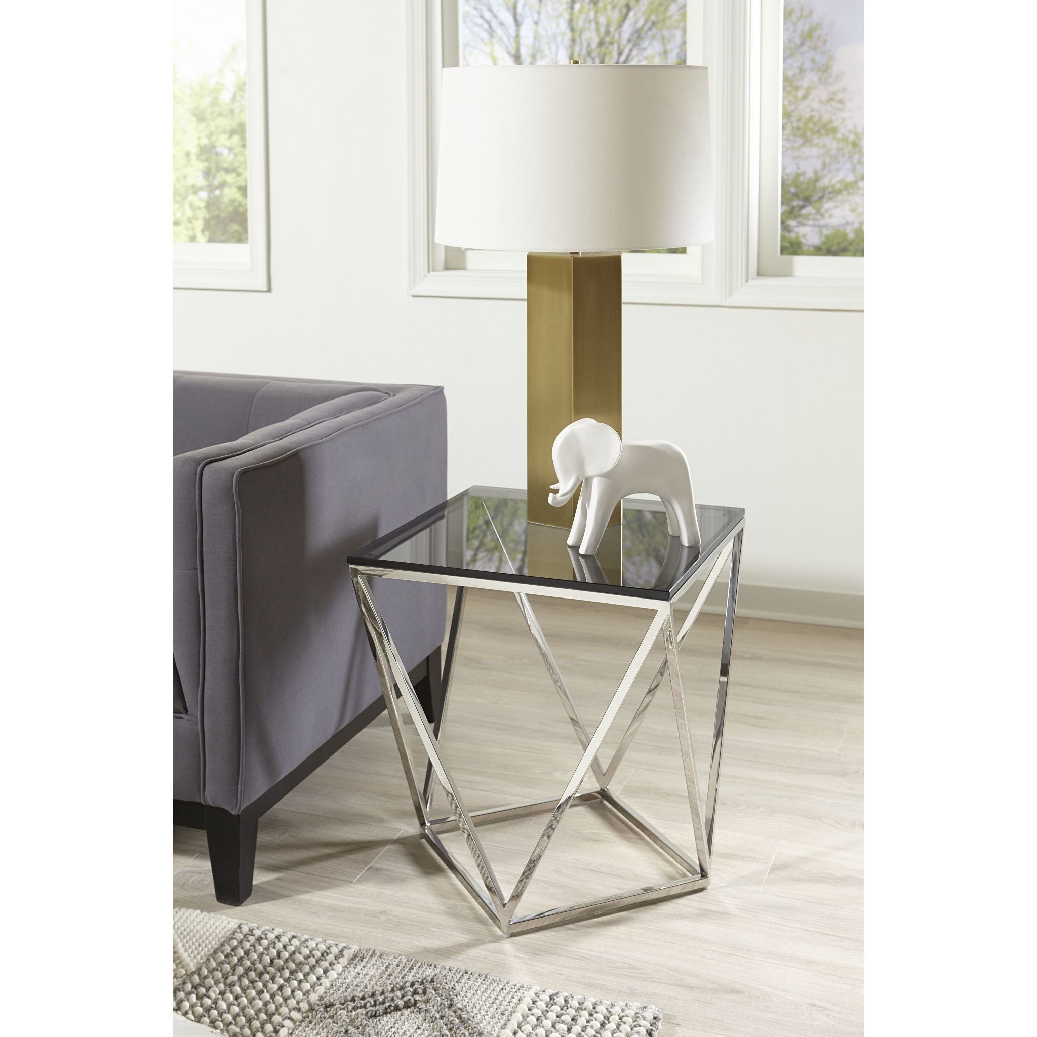 Aria End Table - Modern Smoked Glass Side Table for Living Room, Bedroom, or Office - Perfect for Coffee, Books, and Decor