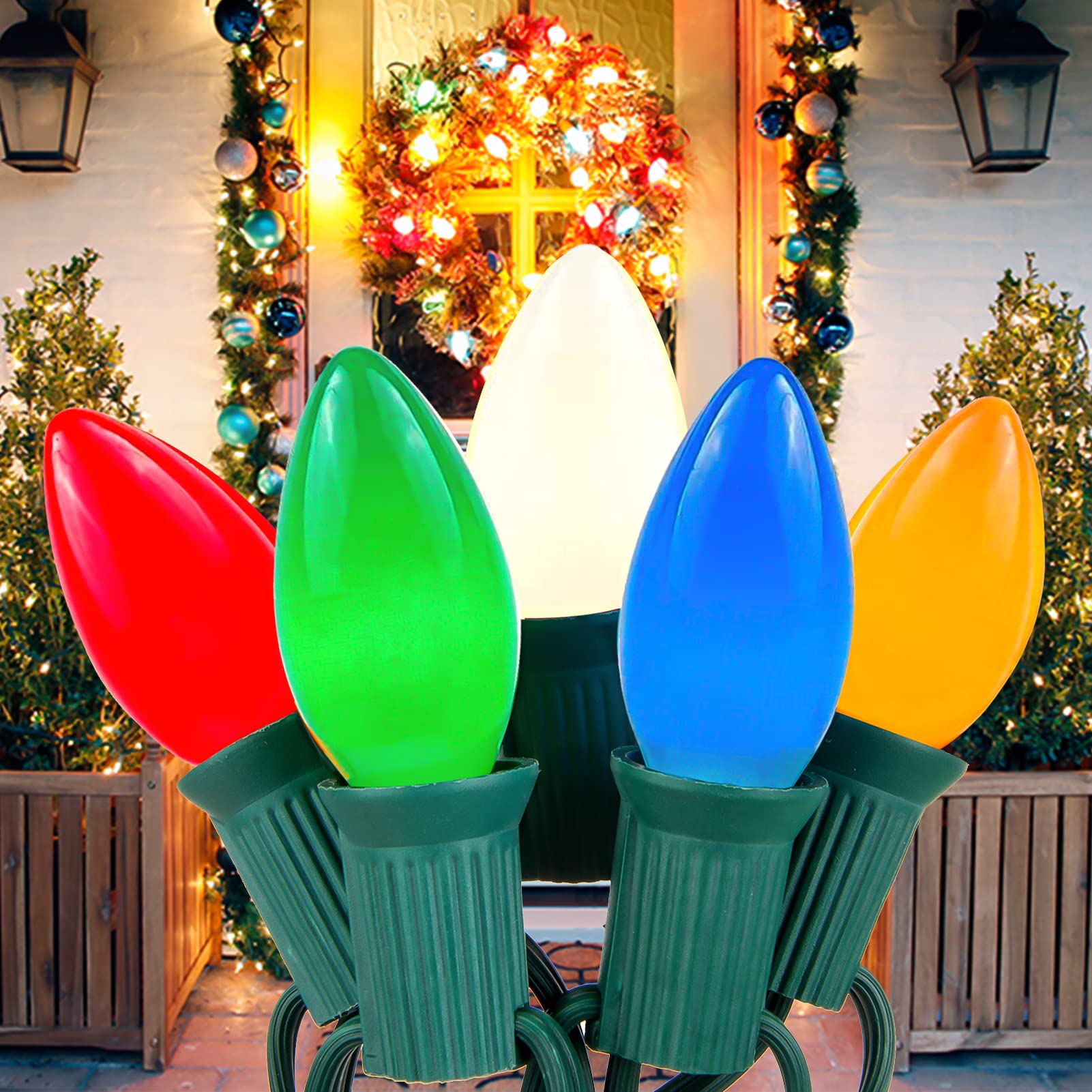 25FT C9 Christmas Lights - Multi-Color String Lights with 26 Incandescent Bulbs, Outdoor/Indoor Waterproof Holiday Lights for Christmas Tree, Patio, Garden, Yard, and Home Decor (7W Ceramic C9 Bulbs, E17 Base) - Perfect for Holiday Parties, Weddings, and Festive Celebrations