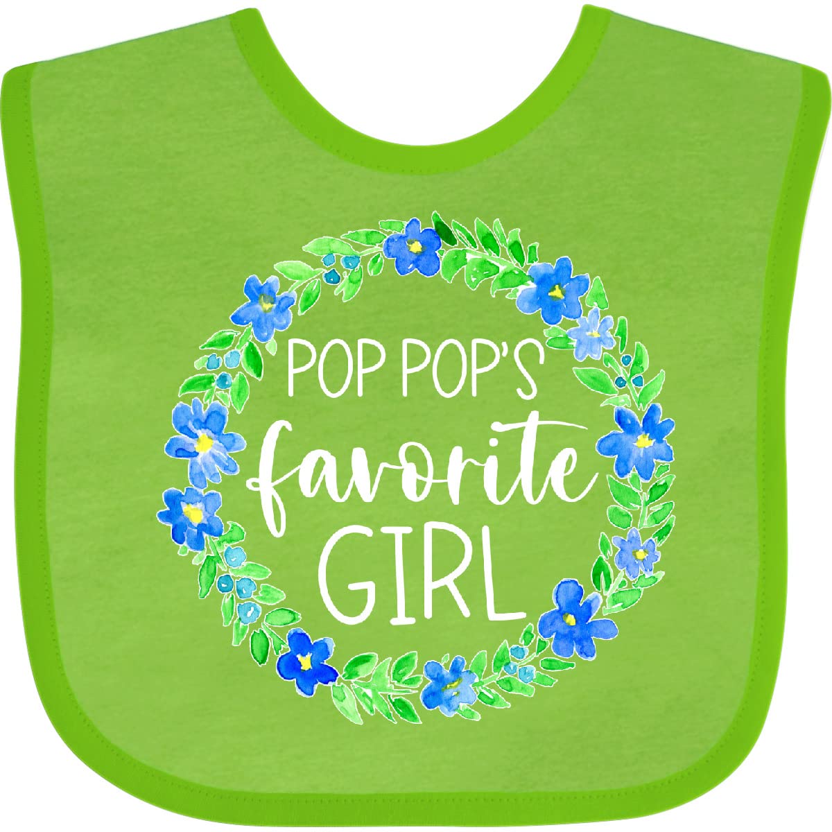 Inktastic Pop Pop's Favorite Girl Blue Flowers Wreath Baby Bib - Soft & Absorbent for Infants, Perfect for Feeding, Playtime & Photo Shoots