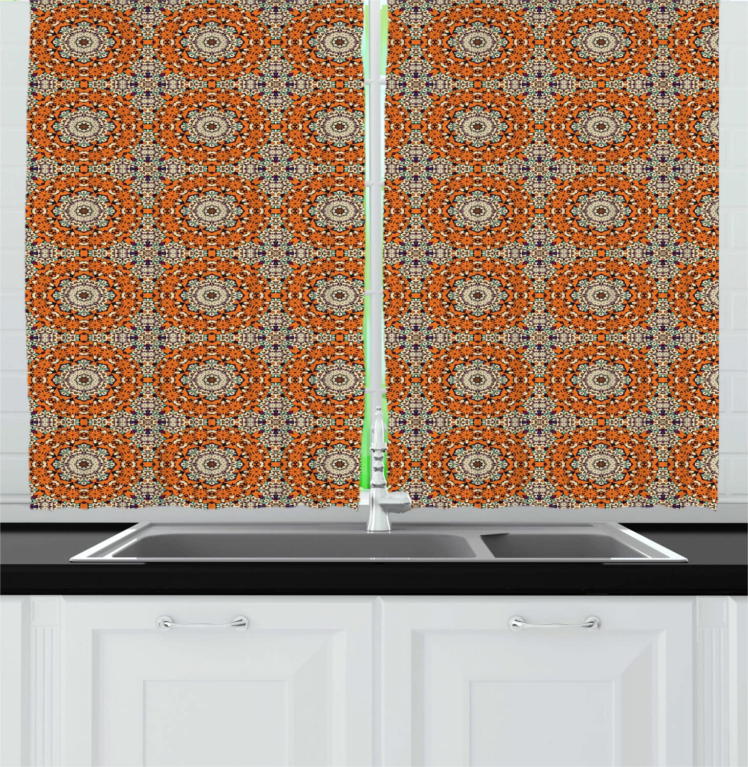 Ambesonne Orange Mandala Kitchen Curtains - 55