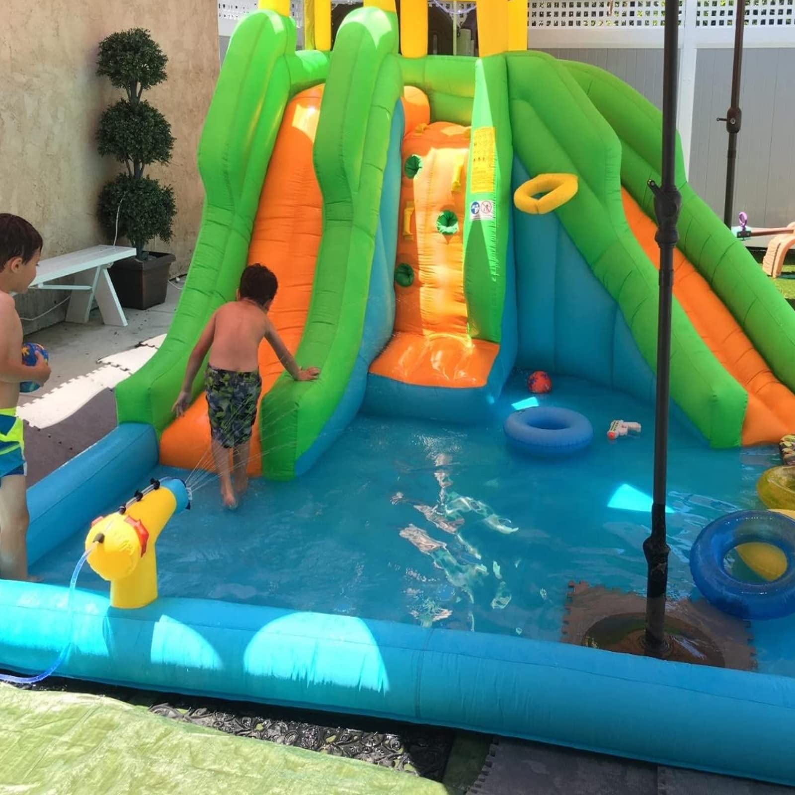 BOUNTECH 6-in-1 Inflatable Water Slide Park with Blower - Dual Racing Slides, Splash Pool for Kids & Adults | Outdoor Backyard Summer Party, Birthday Gift, Family Fun Water Activity for Garden, Poolside & Beach