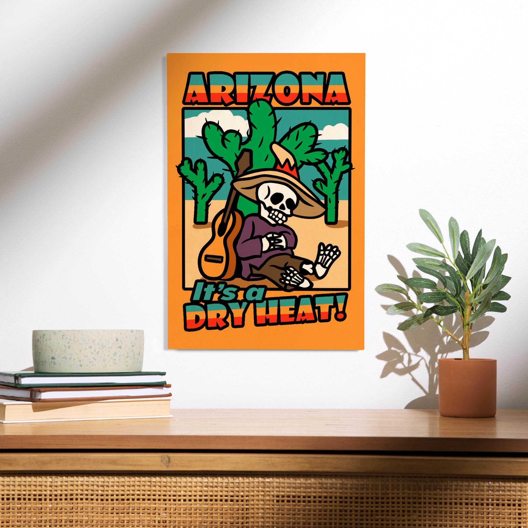 Lantern Press 12x18 Inch Premium Wood Wall Sign - Day of the Dead Skeleton Siesta with Guitar Art - Ready to Hang Home Decor for Living Room, Bedroom, or Office - Arizona Inspired Dry Heat Themed Wall Art