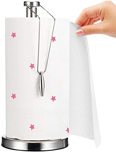 Stainless Steel Paper Towel Holder - One-Handed Tear Kitchen Towel Dispenser Rack for Countertop & Dining Table | Perfect for Easy Access While Cooking & Cleaning