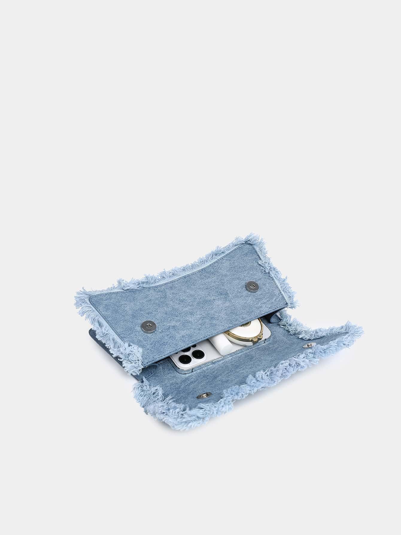 Verdusa Women's Denim Flap Shoulder Bag - Crossbody Underarm Satchel Purse for Casual Outings, Work & Travel | Stylish Blue Jeans Handbag