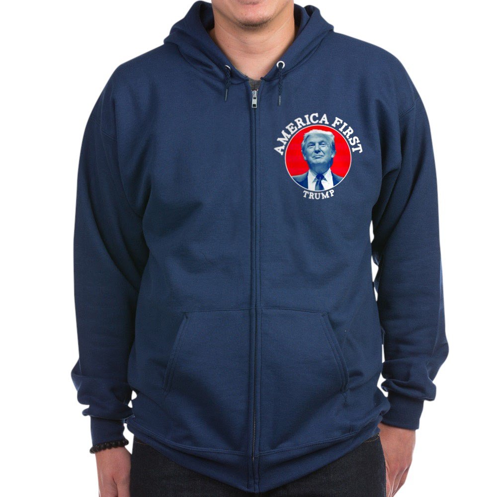 America First Trump Zip Hoodie - Dark Color | Patriotic Pullover for Men & Women | Perfect for Political Rallies, Outdoor Events & Casual Wear