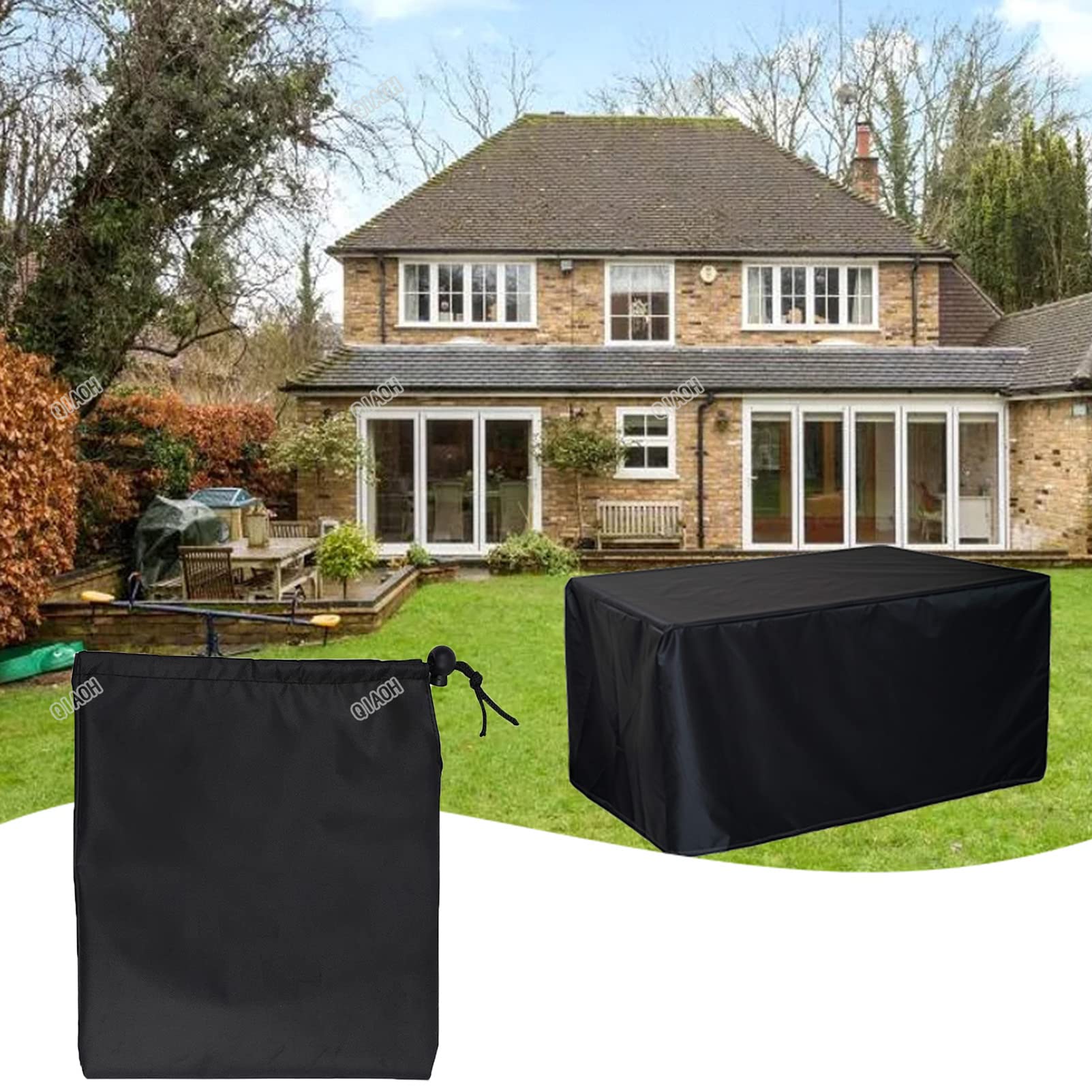 Waterproof Outdoor Garden Furniture Cover 123.2x55.2x39.2in - Heavy Duty 420D Oxford Cloth Windproof Table and Chair Covers for Patio, Terrace, Deck - Square & Rectangular Dining Set Protection (All Weather Use)