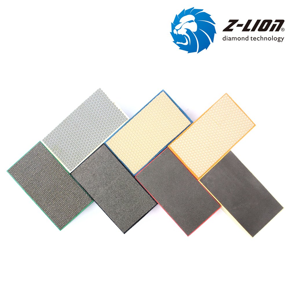 Z-Lion 7-Piece Diamond Hand Polishing Pads Set - Arc Shape Backing for Glass, Granite, Marble & Quartz Stone - Perfect for Countertop Edging, Stone Restoration & DIY Projects