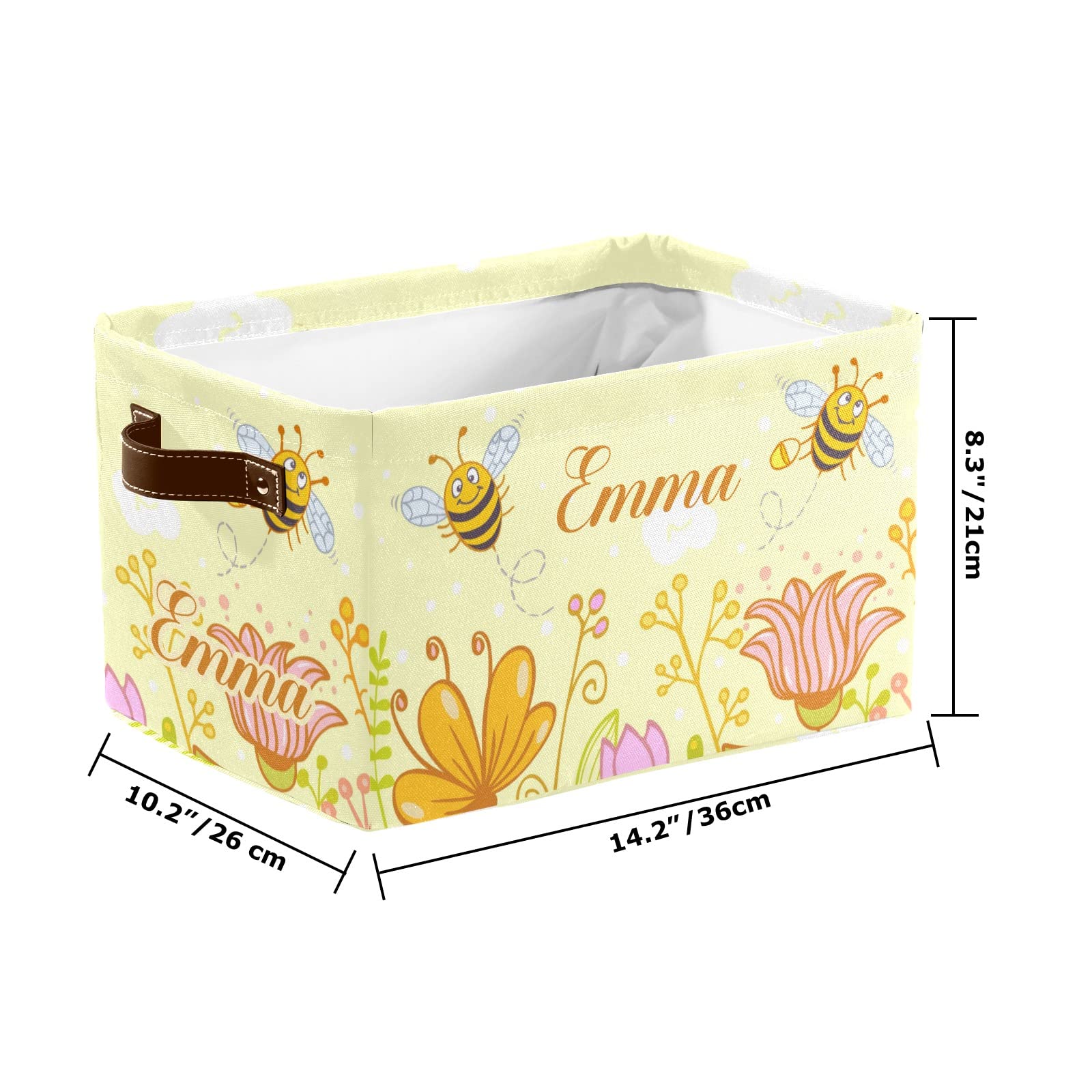 Deven Bee Flower Personalized Large Storage Baskets with Handles - 4 Pack Organizing Bins for Shelves, Closet, Bathroom & Nursery - Home Decor Storage Solution for Bedroom, Living Room & Office Organization
