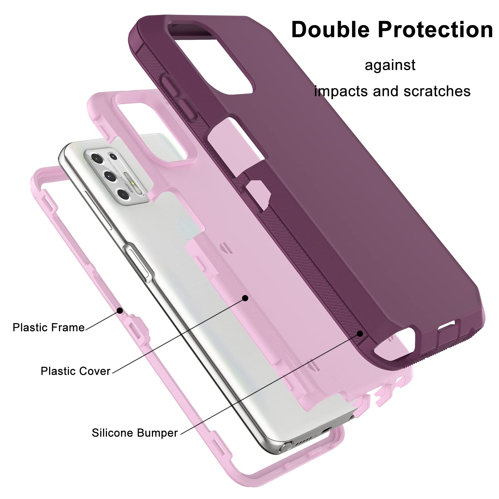 Rugged Shockproof Case for Moto G Stylus 2021 - Heavy Duty Armor Protective Cover with Dual Layer Hybrid Design (Pinkish Purple) | Perfect for Outdoor Activities, Construction Work & Extreme Protection