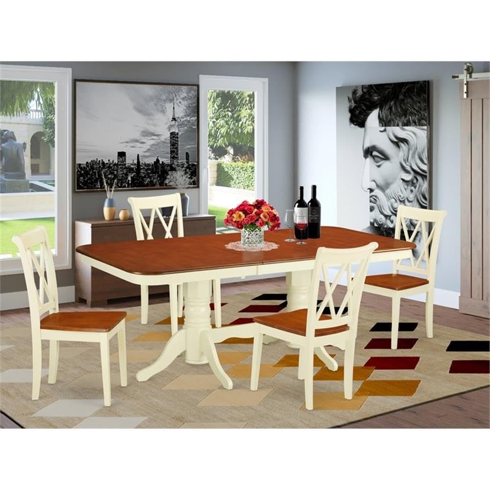 East West Furniture NACL5-BMK-W 5-Piece Kitchen Dining Set with Butterfly Leaf Extension Table & 4 Solid Wood Chairs, 40x78 Inch, Buttermilk & Cherry - Perfect for Small Space Dining Rooms, Breakfast Nooks, and Cozy Family Meals
