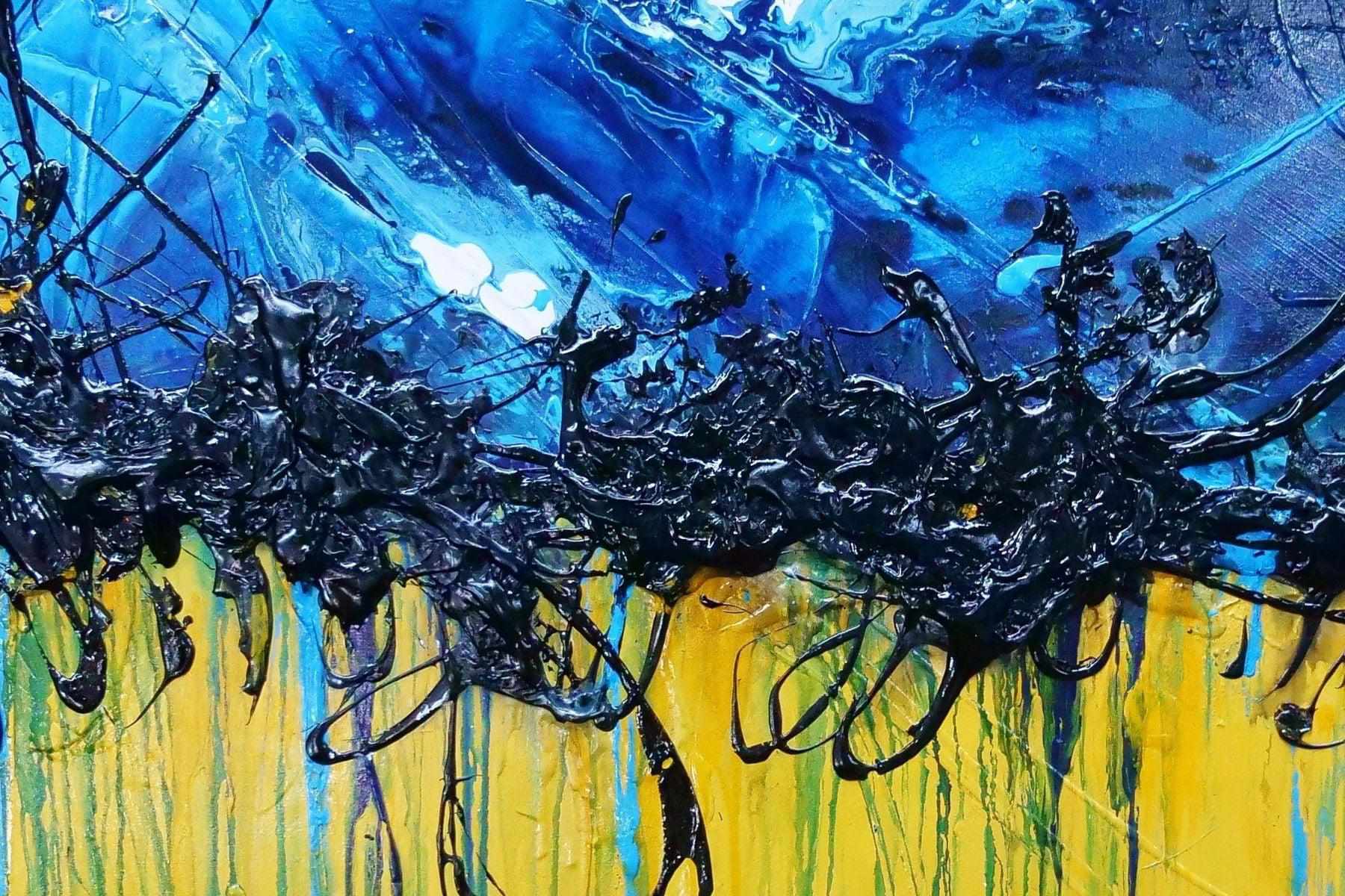 200cm x 120cm Yellow Blue Textured Abstract Canvas Art - Modern Large Wall Painting for Living Room, Bedroom & Office Decor