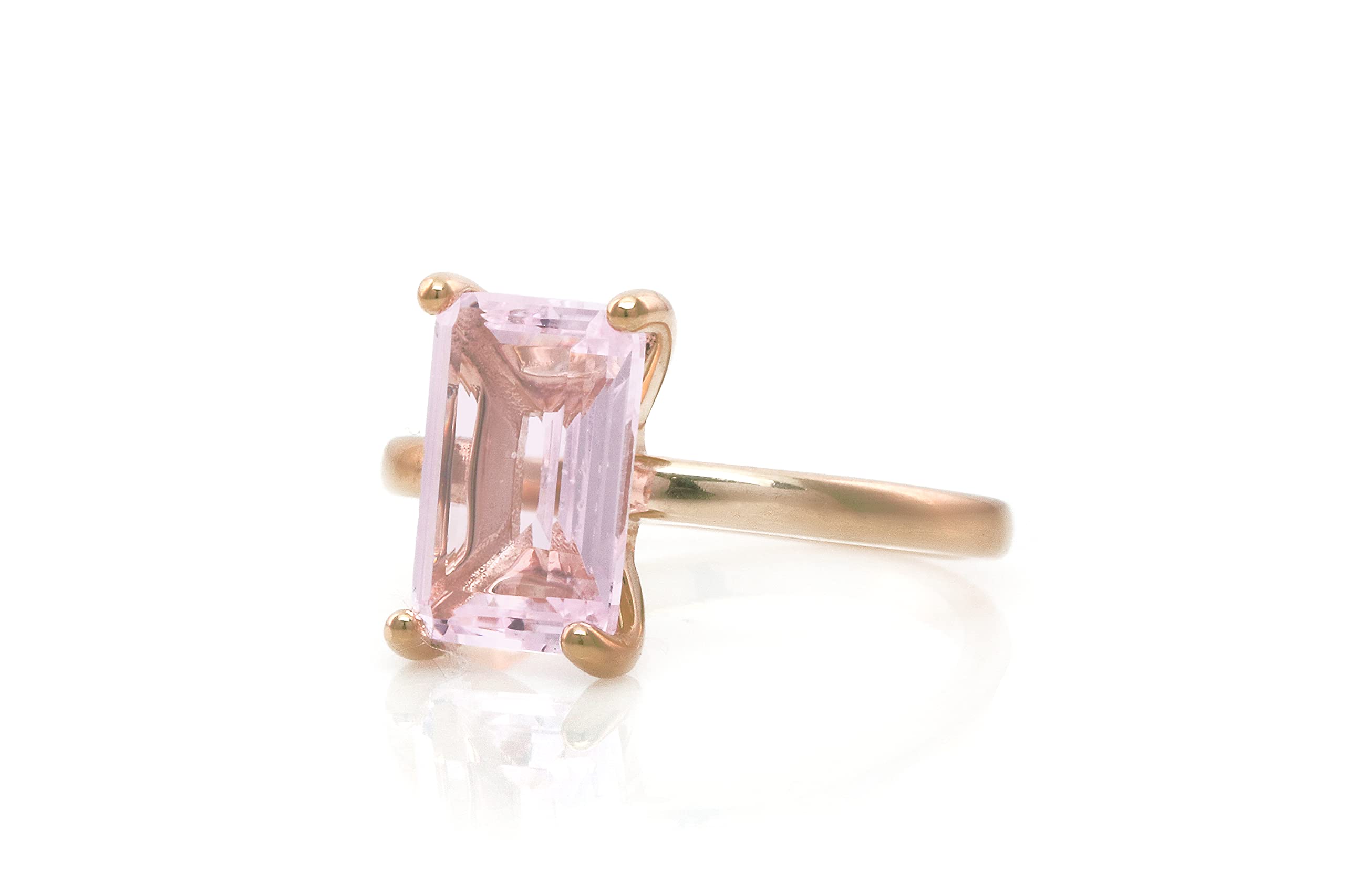 14K Rose Gold Handmade Rose Quartz Rectangle Ring for Women - Unique Anemone Design, Perfect for Prom, Birthdays & Anniversaries - Elegant Jewelry Gift with Box (Ideal for Romantic Occasions & Special Celebrations)