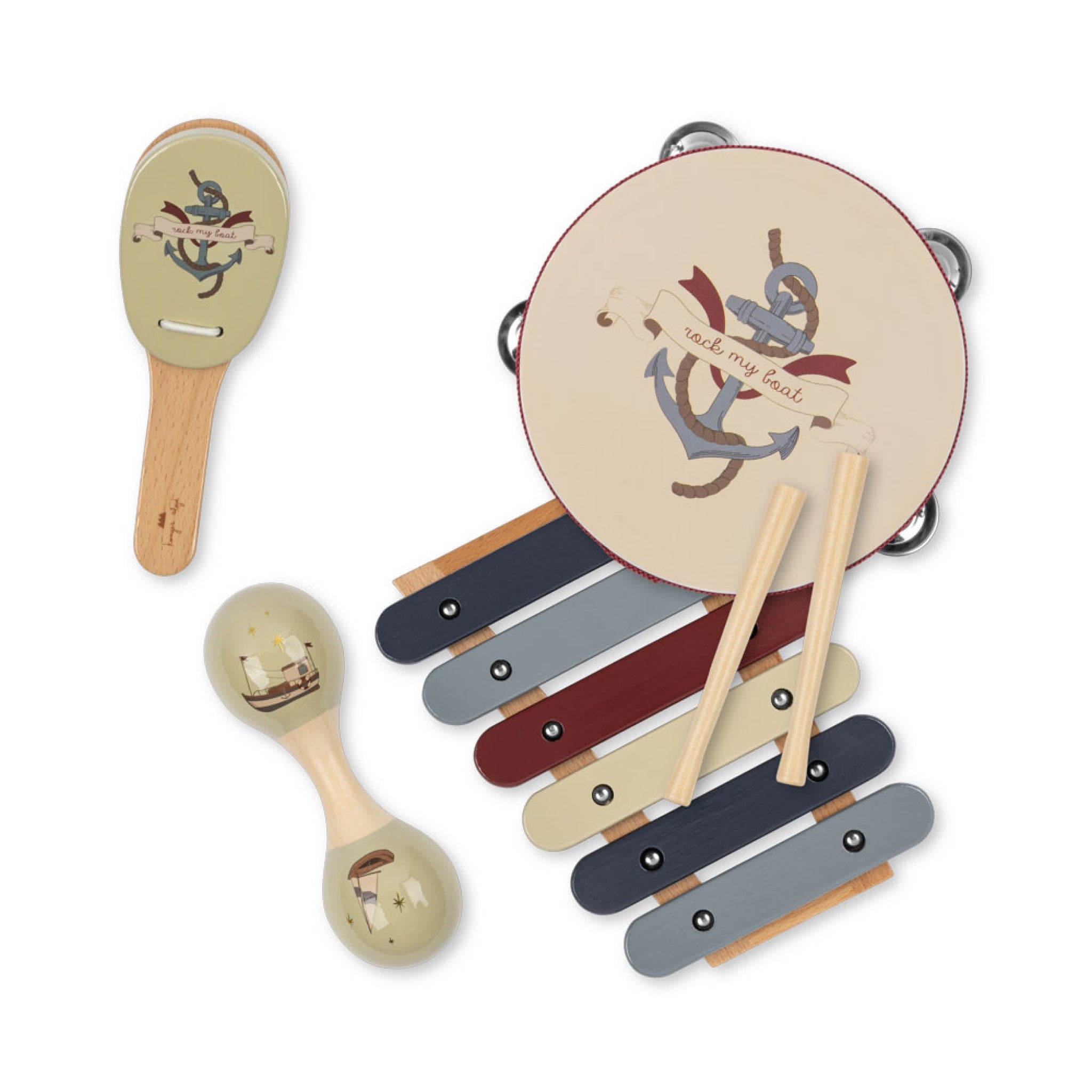 KONGES SLØJD FSC Certified Wooden Music Set Toy for Kids - Dot & Sailor Design - Perfect for Early Childhood Education & Sensory Play