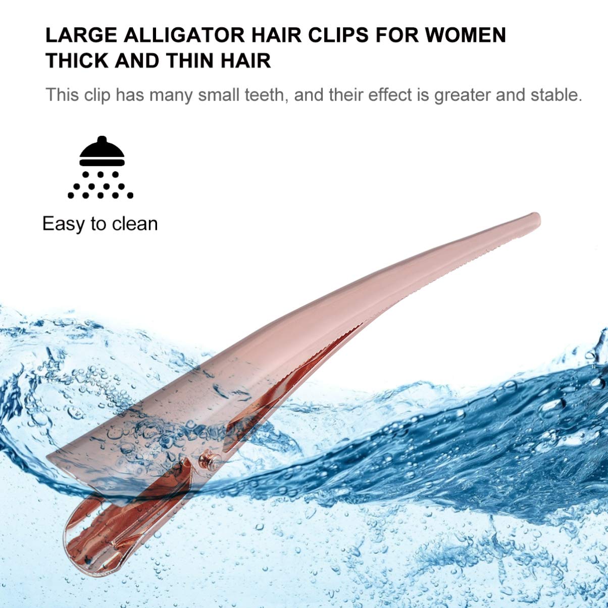 **KALLORY 12Pcs Long Alligator Hair Clips - Large Duckbill Clips for Thick & Thin Hair, Non-Slip Metal Barrettes in Rose Gold - Perfect for Styling, Braids, Ponytails & Updos**
