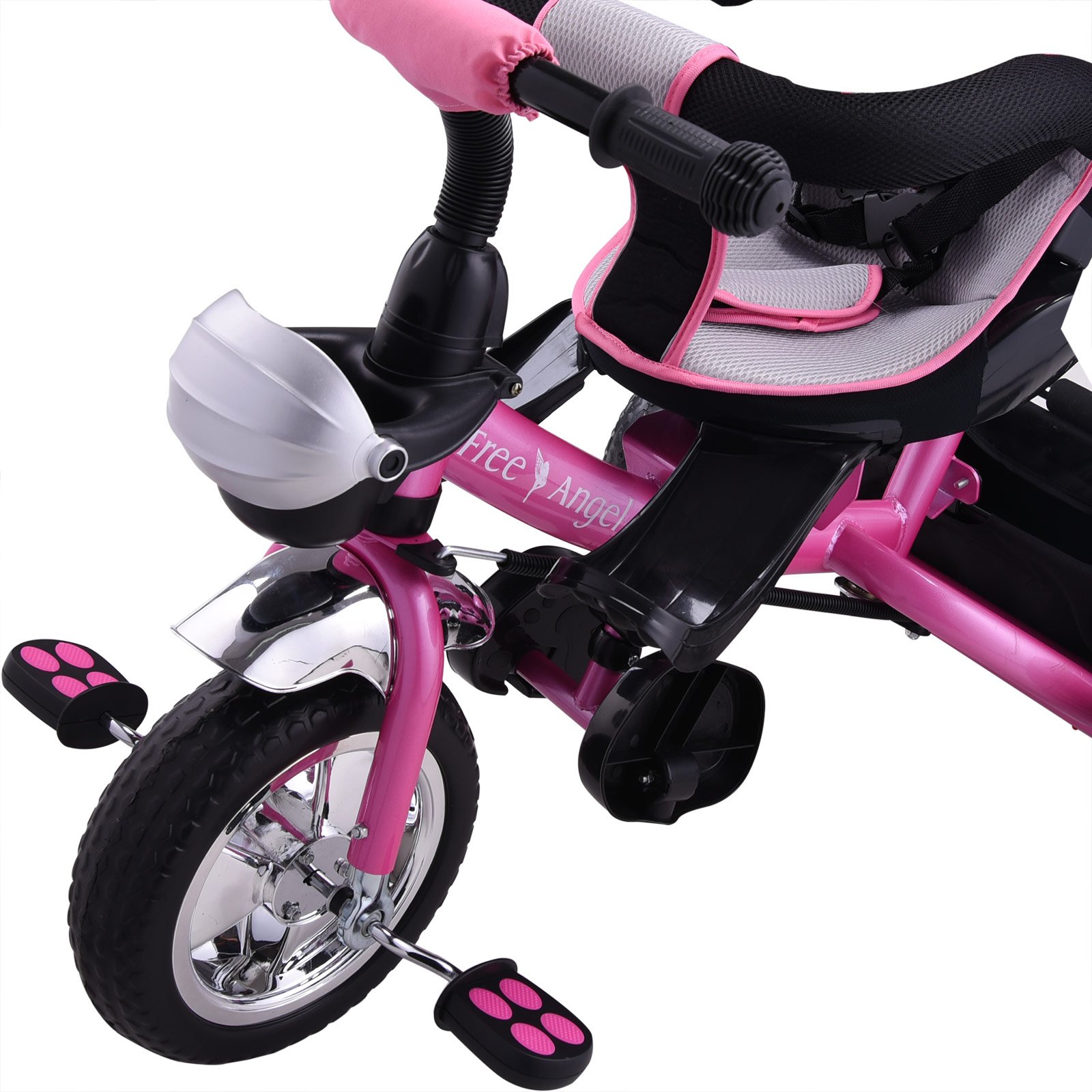 SPIELWERK® 4-in-1 Convertible Baby Tricycle with Push Handle - Pink, Adjustable Rotating Seat, Sun Canopy & Storage Basket - Perfect for Toddlers 10-36 Months - Ideal for Park Rides, Outdoor Play & Learning to Ride