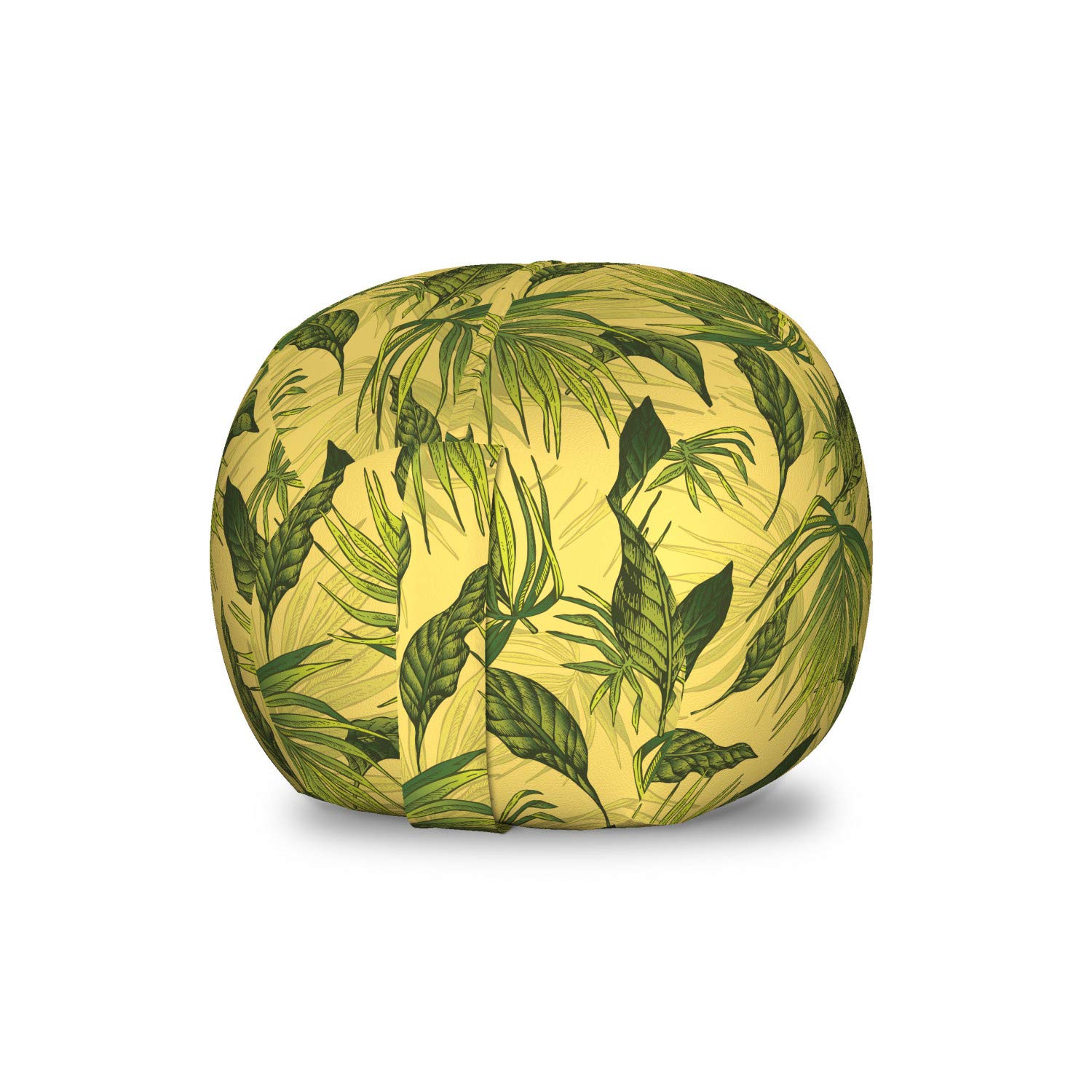 Ambesonne Tropical Storage Toy Bag Chair - Exotic Leaves & Branches Print, Washable Stuffed Animal Organizer (Small Size, Yellow Olive Green) | Kids Room Decor, Playroom Storage, Nursery Organization