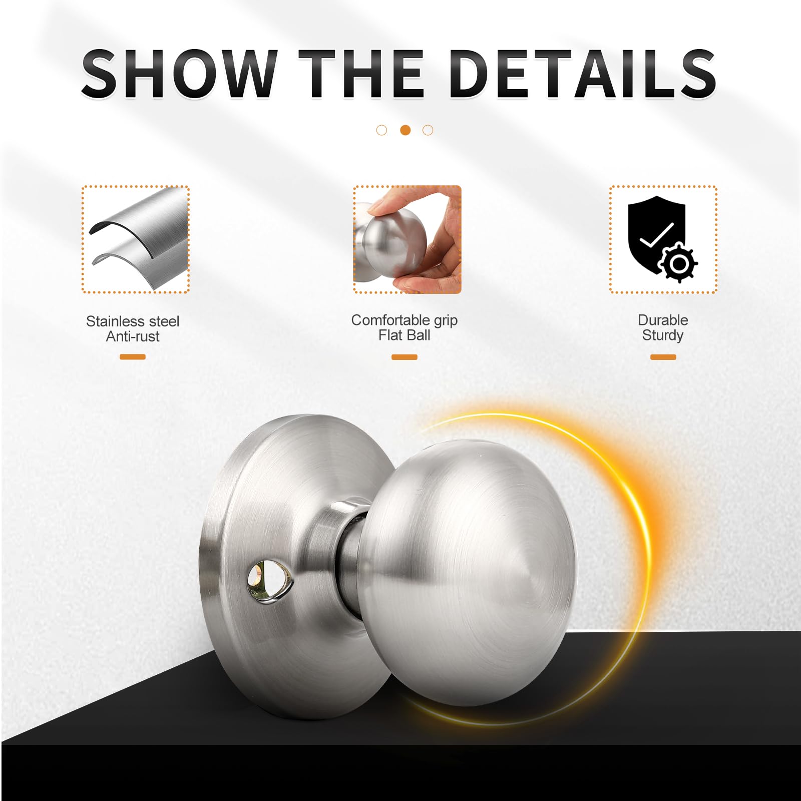 Probrico 6-Pack Stainless Steel Nickel Finish Dummy Door Knobs - Single Side Flat Ball Style Non-Turning Closet French Door Handles - Perfect for Bedroom, Closet & Interior Doors