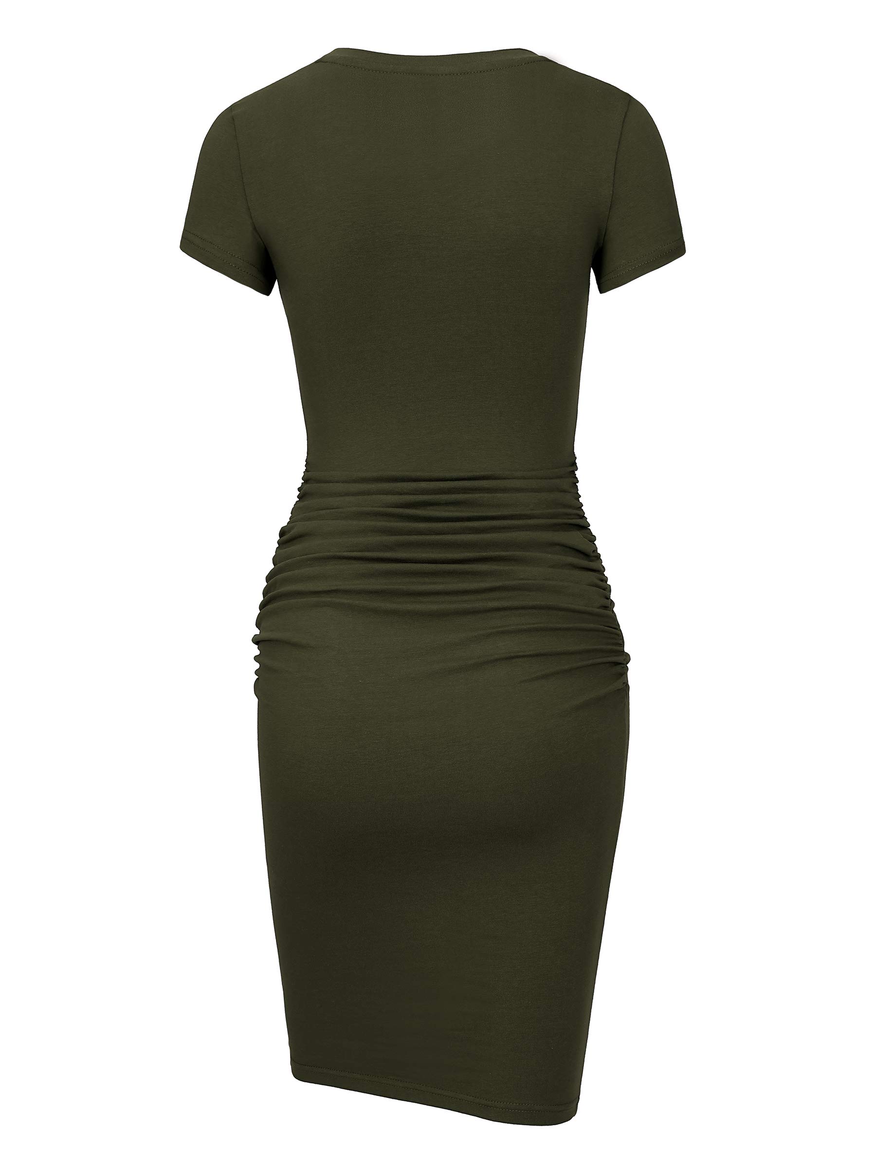Laughido Women's Short Sleeve Ruched Bodycon Sundress - Knee Length T-Shirt Dress for Summer 2025 | Trendy Casual Outfit for Beach, Party & Date Night