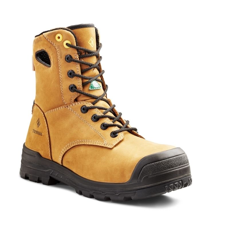 Terra Argo Men's & Women's 8-Inch Waterproof Composite Toe Work Safety Boots 2974B - Tan - Slip Resistant, Electrical Hazard Protection for Construction, Warehouse & Outdoor Jobs