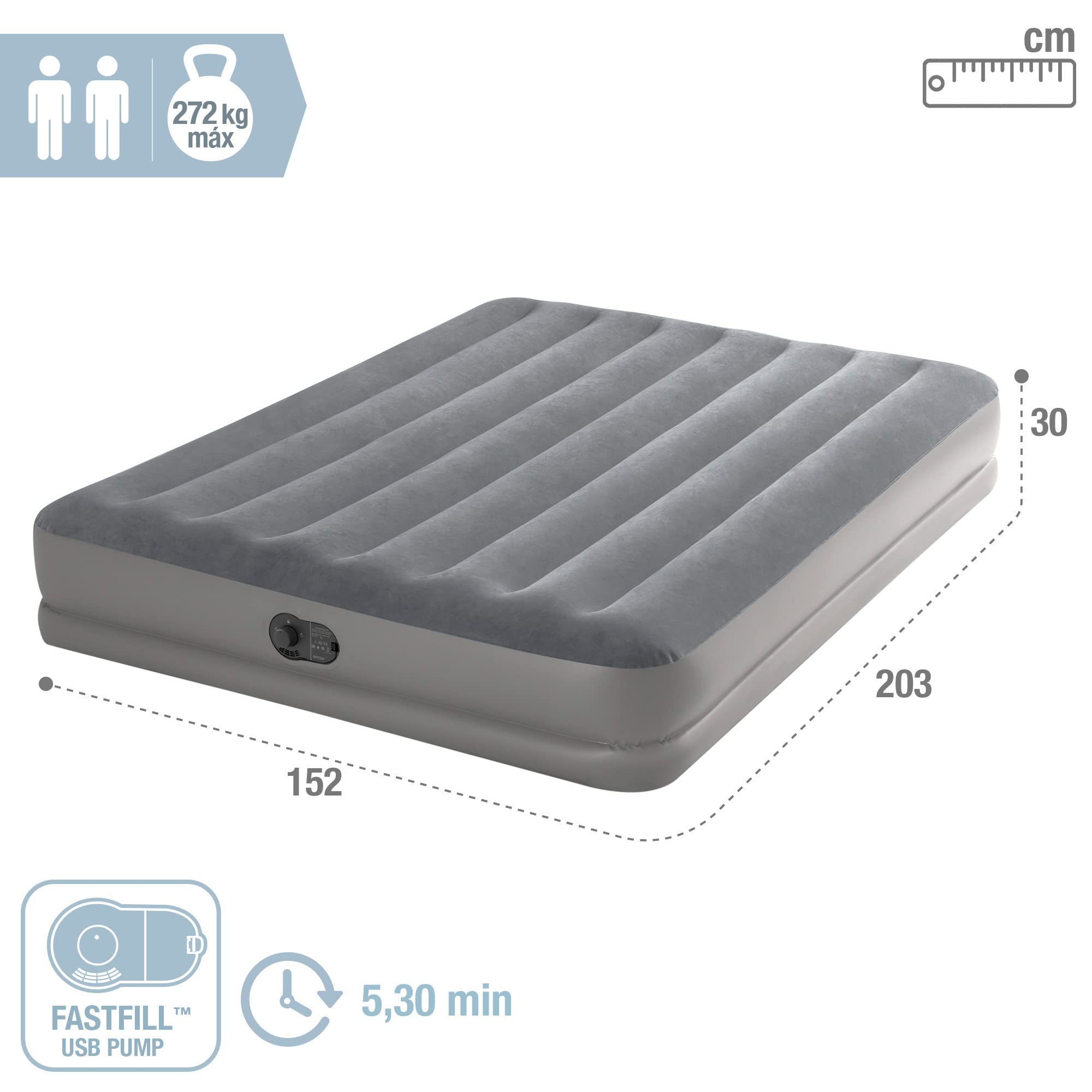 Intex Dura-Beam Standard Series Prestige Mid-Rise Air Mattress with Built-in USB Air Pump - Fast Inflation for Camping, Guest Beds & Home Use