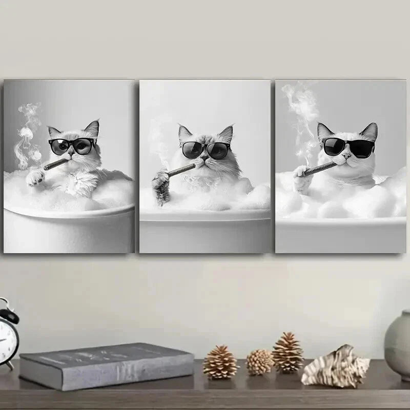 3-Piece Gangster Brother Kitten Wall Art Set - Framed Canvas 50x70cm - High Quality Print - 100% Australian Made - Ready to Hang - Perfect for Living Room, Bedroom & Office Decor