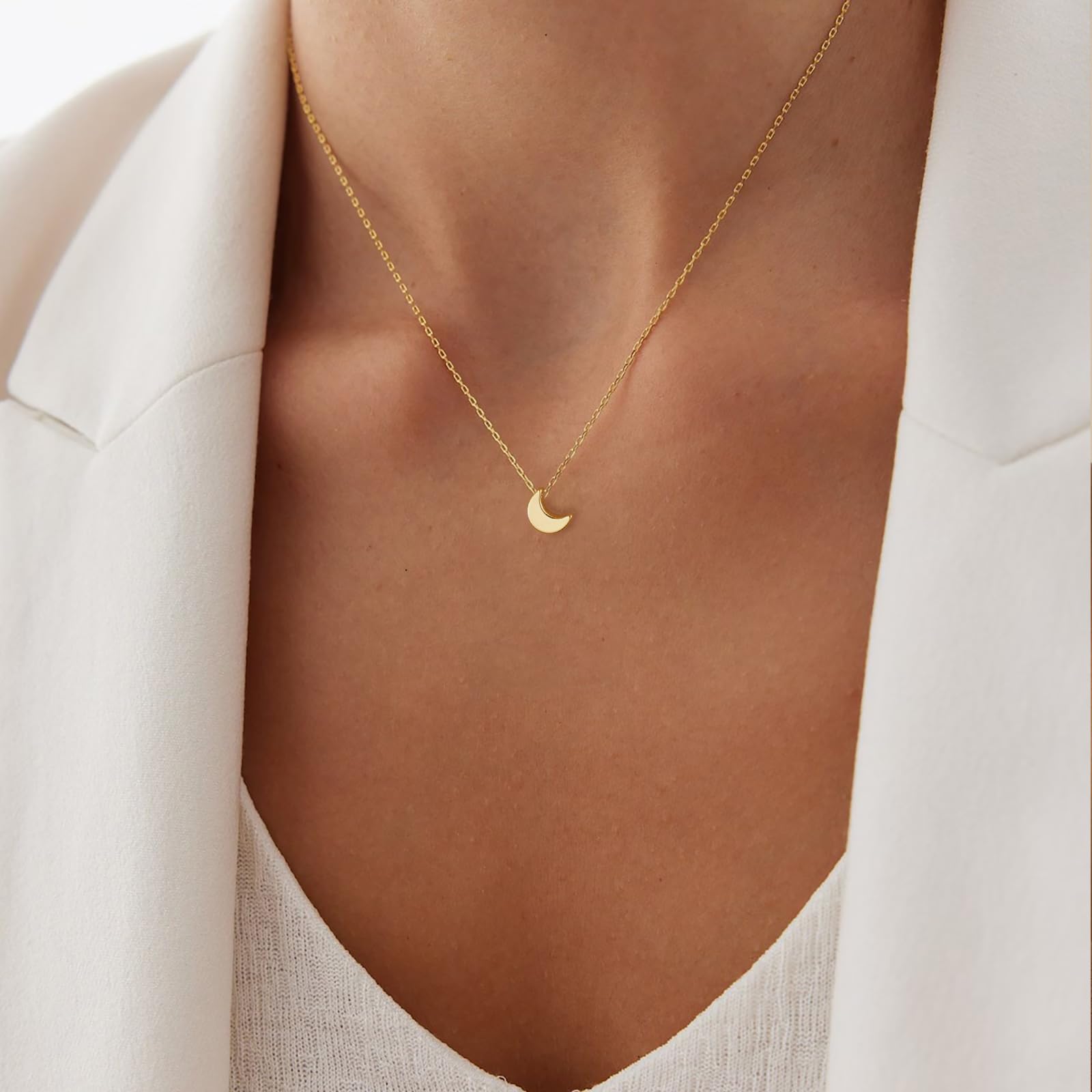 Tasiso 14K Gold Moon and Star Pendant Necklace for Women - Delicate Crescent Moon & Tiny Star Charm Minimalist Jewelry - Perfect for Everyday Wear, Date Nights & Special Occasions