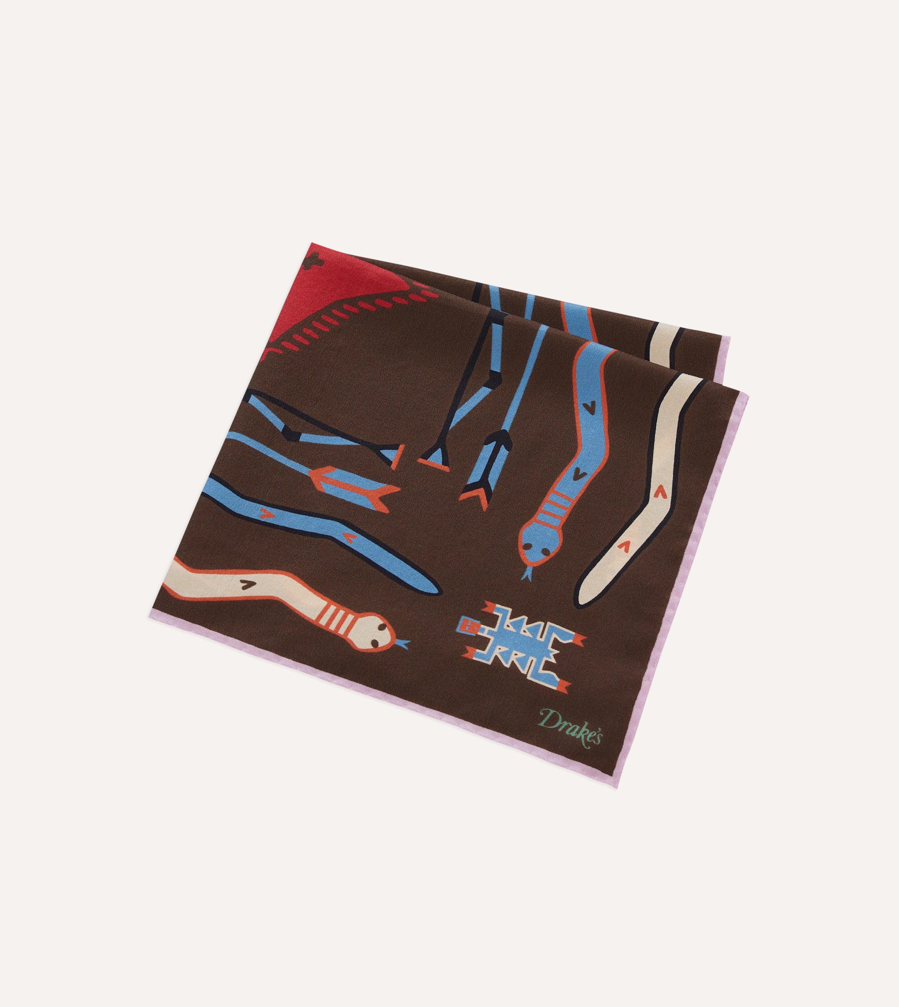 Elegant Brown & Pink Tribal Print Silk Pocket Square for Men - Perfect for Weddings, Business Meetings & Formal Events