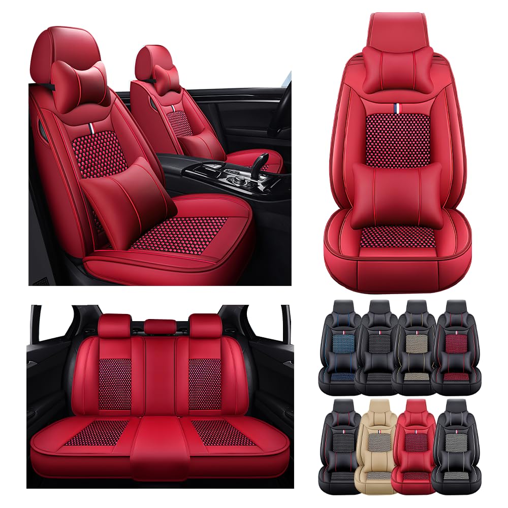 BILKAR Universal Car Seat Covers for Toyota Avalon 2004-2024 - Premium Red Luxury Style with 2 Headrest Covers & 2 Back Pillows | Perfect for Road Trips, Commuting, and Car Interior Protection