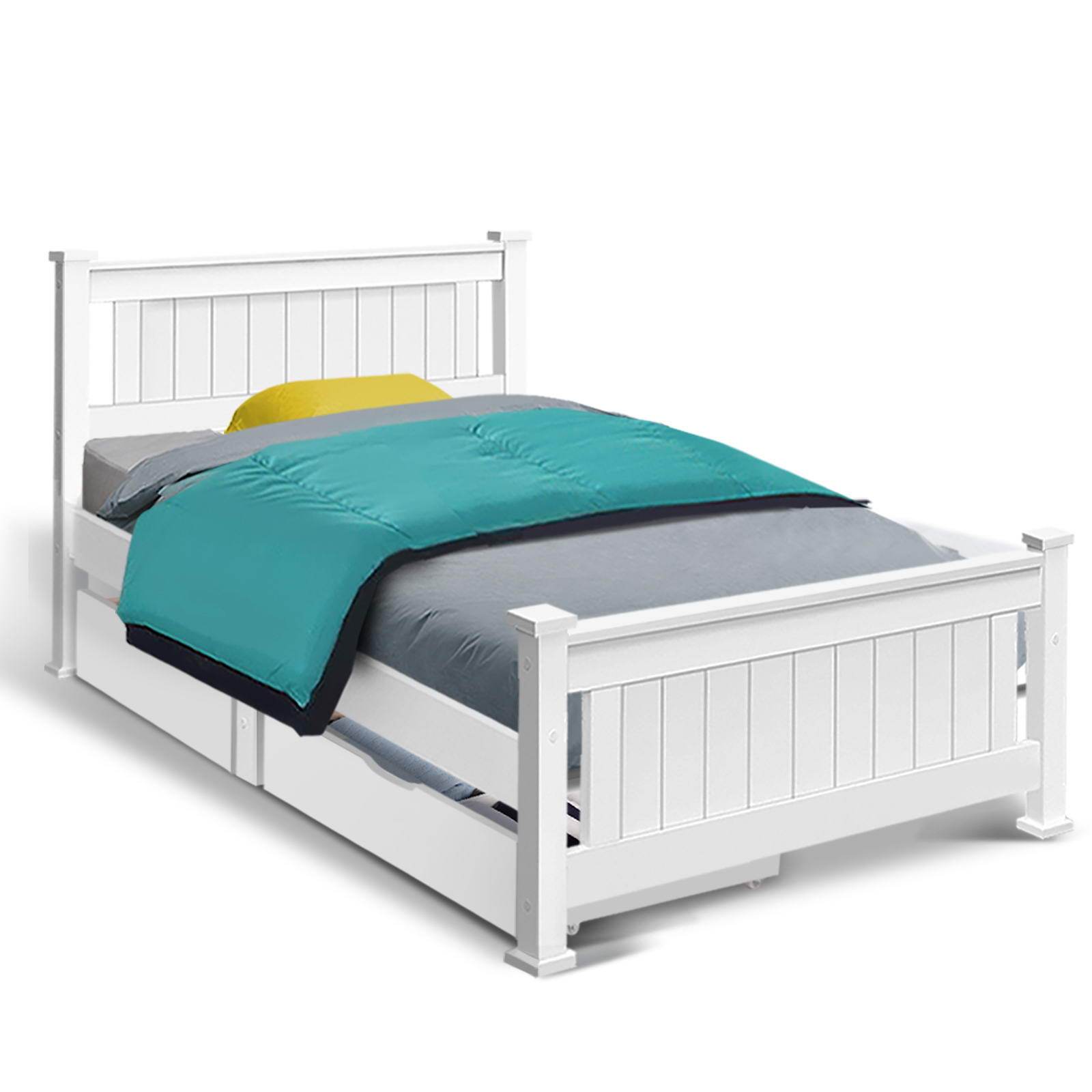 Cottesloe White Wooden Single Bed with 2 Storage Drawers - Space-Saving Kids Bedroom Furniture for Small Rooms & Apartments