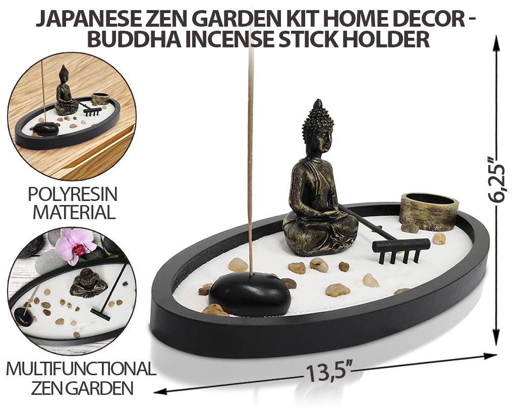 Japanese Zen Garden Kit with Buddha Incense Holder - 13.5