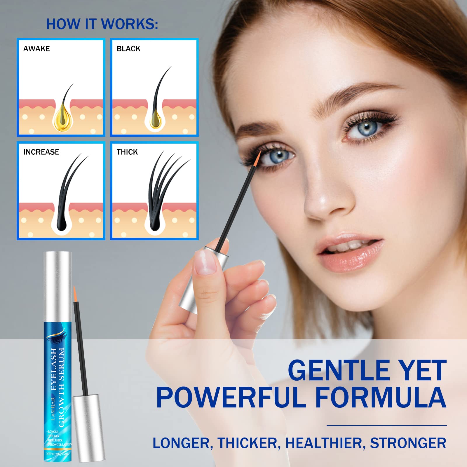 LASHJAR Premium Eyelash & Eyebrow Growth Serum - Natural Lash Boost for Longer, Fuller, Thicker Lashes & Brows - Enhance Your Look for Daily Wear & Special Occasions