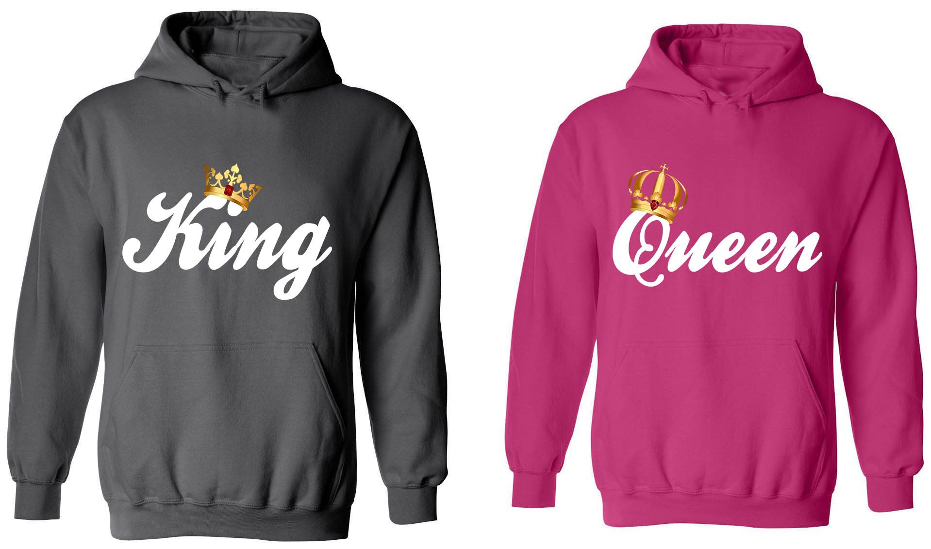 King & Queen Matching Couple Hoodies - His & Her Pullover Sweatshirts for Valentine's Day, Anniversary Gifts & Couple Outfits