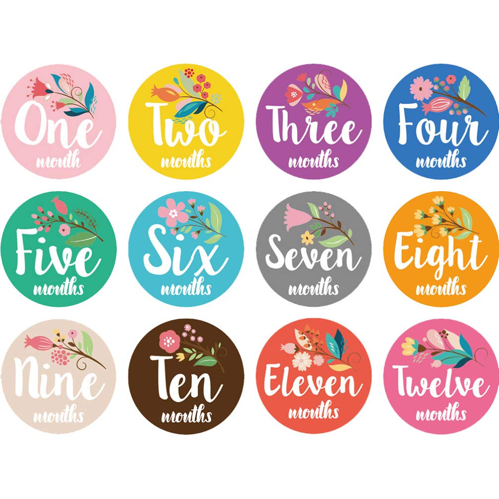 Ciieeo 12-Month Baby Milestone Stickers Set - Floral Cute Infant Growth Photo Props for Newborn Girls | Perfect for Monthly Baby Photos, First Birthday Decorations & Nursery Wall Art