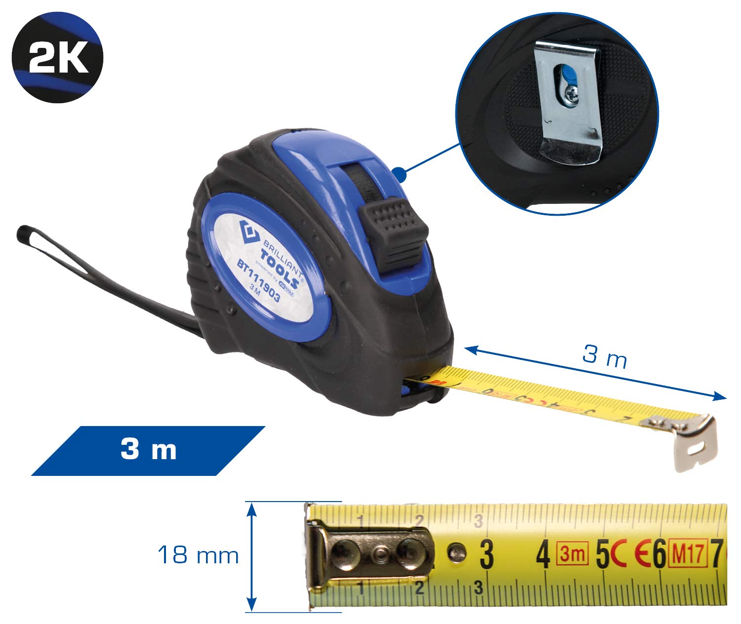 Brilliant Tools BT111903 3m Tape Measure - for DIY & Construction