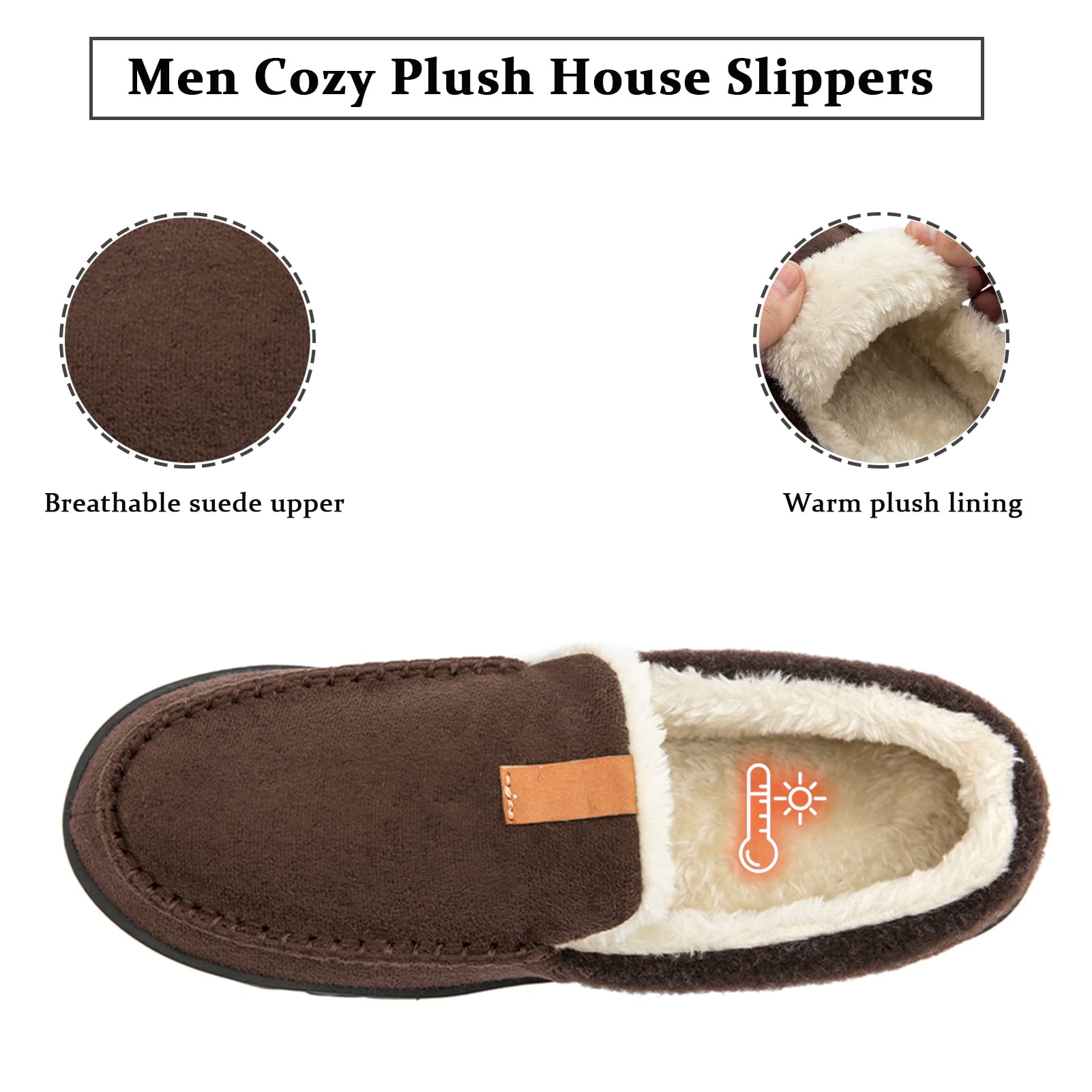 Deenor Men's Moccasin Slippers - Memory Foam Comfort, Non-Slip Sole for Indoor/Outdoor Use - Perfect for Home, Lounge & Backyard Relaxation