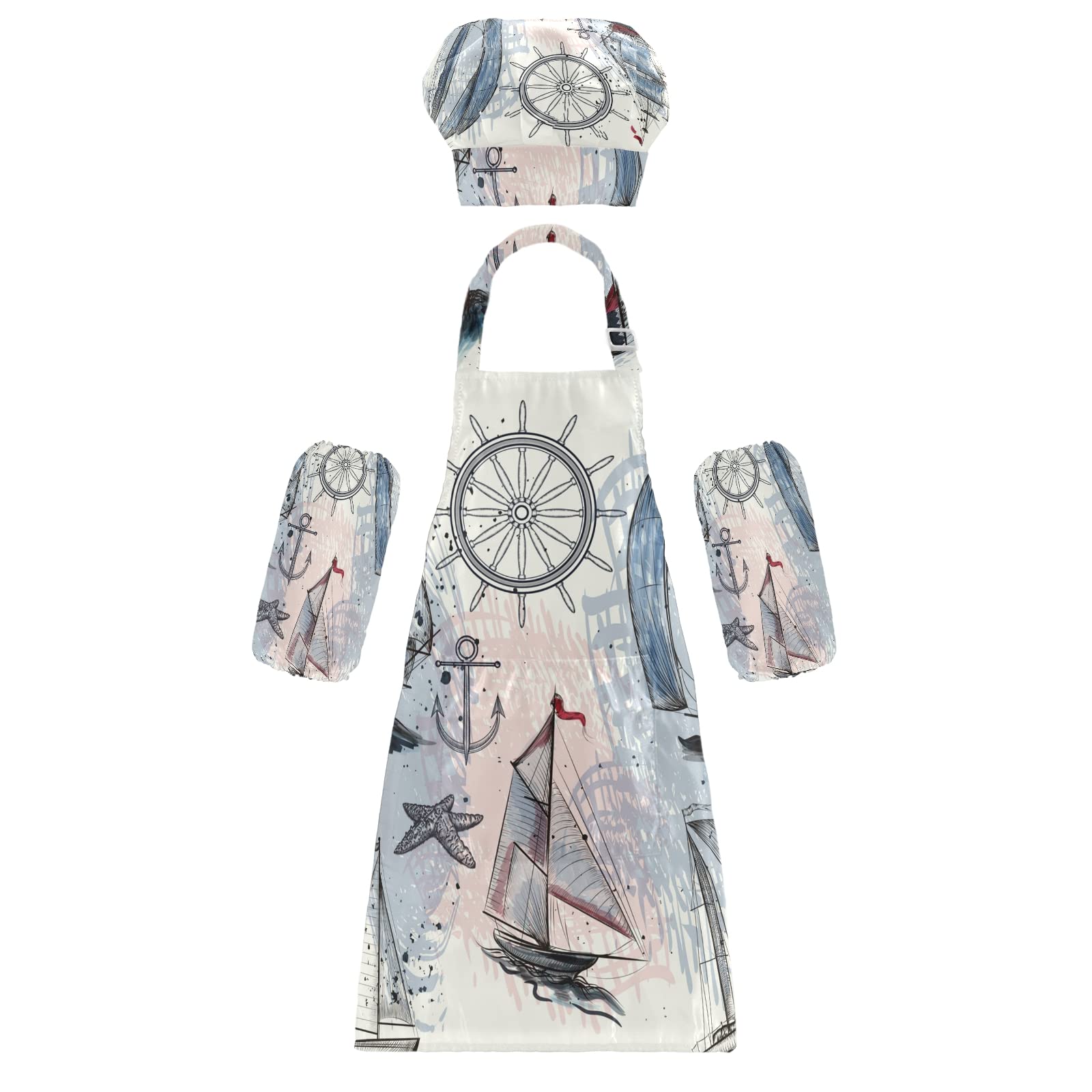 **innewgogo Kids Chef Apron Set - Nautical Themed Cooking Apron & Hat for Boys and Girls - Perfect for Baking, Cooking & Pretend Play in the Kitchen**