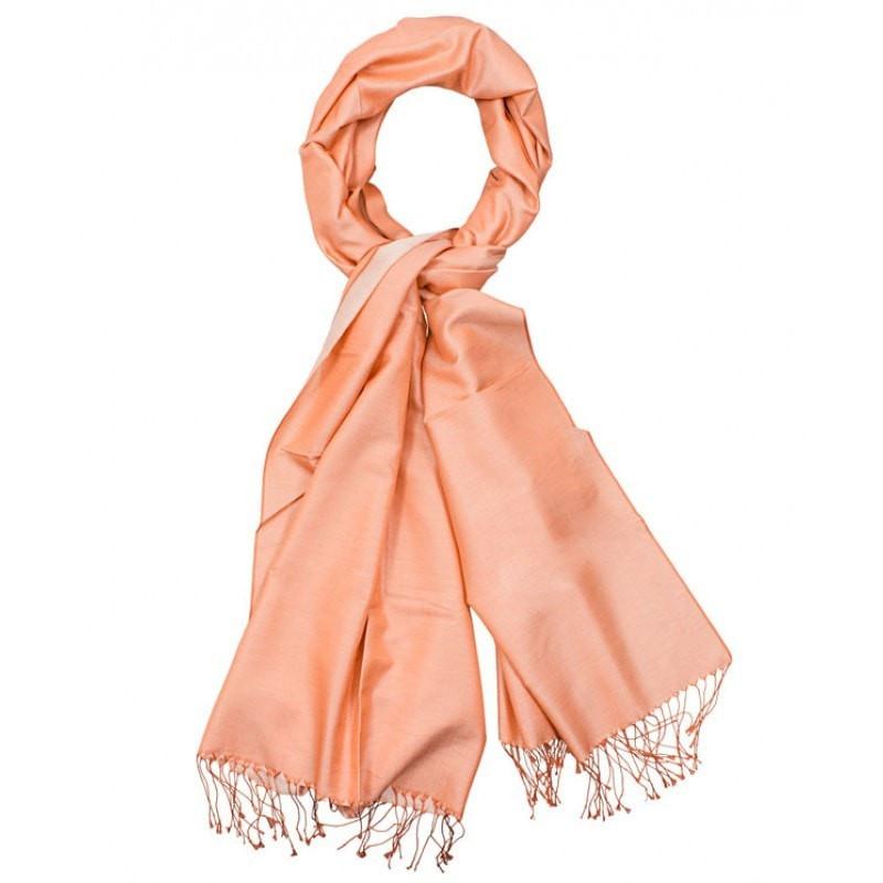 Aker Spring Summer Double Sided Silk Shawl Wrap - Salmon Pink Scarf for Women, Elegant Fashion Accessory for Parties, Weddings & Evening Events