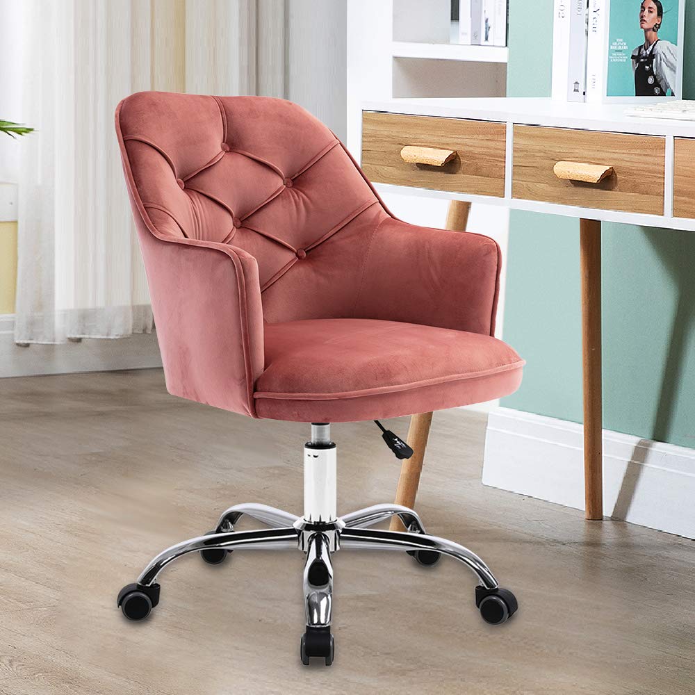 Homvent Velvet Home Office Chair - Modern Velvet Swivel Desk Chair with Adjustable Height, Soft Seat & Accent Armrests | Ergonomic Computer Chair for Work, Gaming & Study (Bean Red)