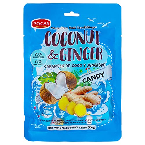Pocas Hard Candy - Coconut & Ginger Flavor, 100g (Pack of 2) | Delicious Tropical Treat for Office Snacks, Travel & Gift Giving
