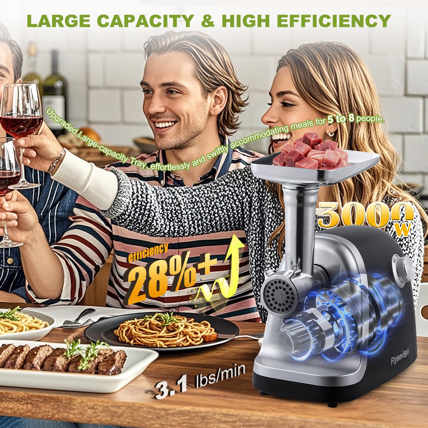 3000W Electric Meat Grinder & Sausage Maker - Heavy Duty Stainless Steel Mincer with 3 Grinding Plates, 2 Blades & Sausage Stuffer Tubes - Perfect for Home Kitchen, BBQ Parties & Meal Prep