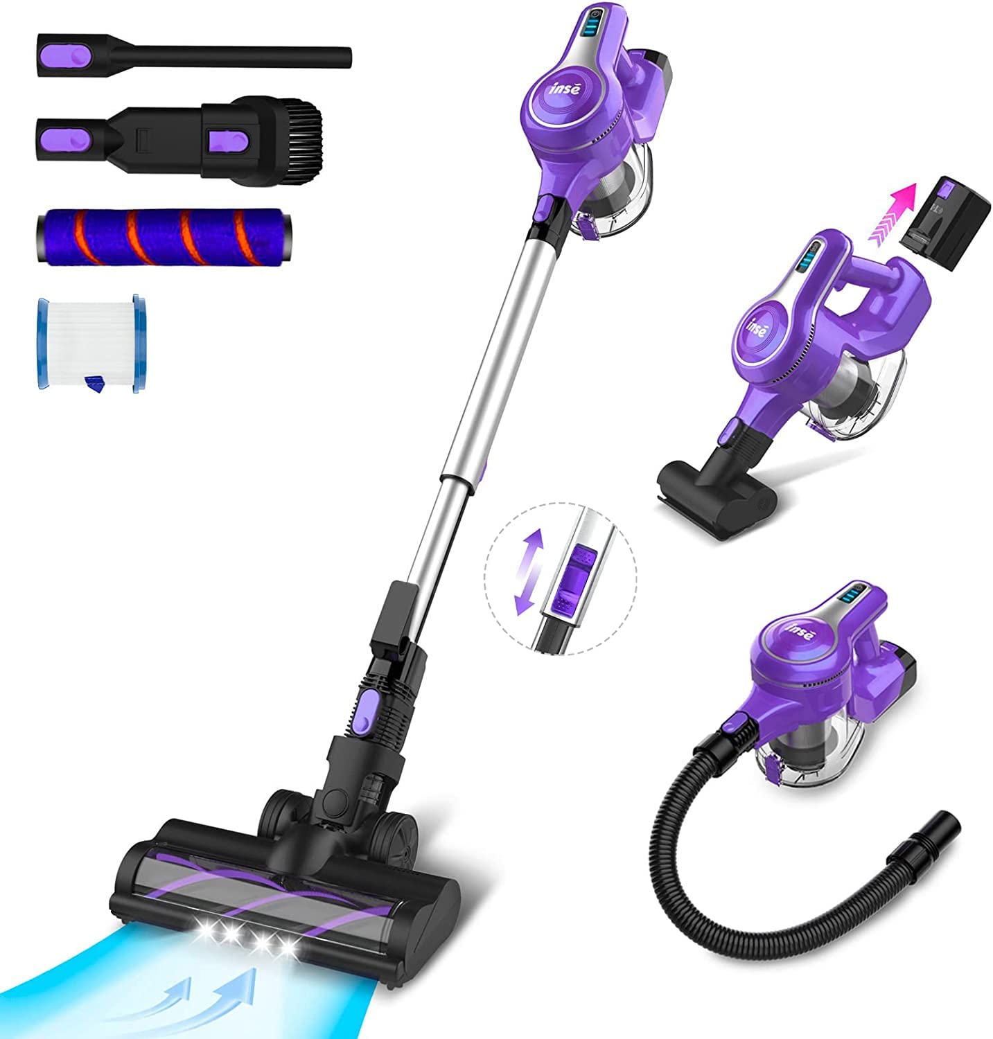 INSE S6T Cordless Vacuum Cleaner - 25KPa 300W Brushless Stick Vacuum, 45min Runtime, 10-in-1 Lightweight Rechargeable for Carpets & Hard Floors - Pet Hair Cleaning - Lilac | Perfect for Home, Car & Pet Owners
