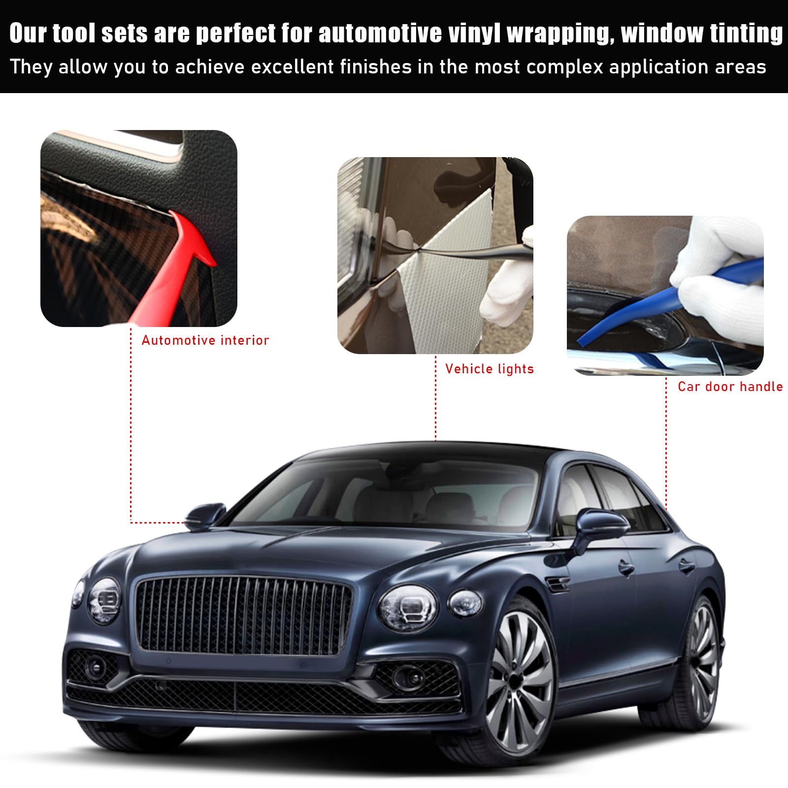 Ziciner 3PCS Car Wrapping Vinyl Tool Kit - 3 in 1 Flexible Micro Squeegee with Curves Slot & Different Hardness - Universal Window Film Application Tools for Vehicle Wrapping - Perfect for DIY Auto Tinting, Decal Installation & Paint Protection Film Jobs