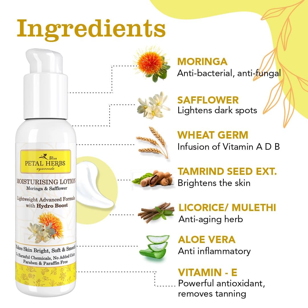 Organic Ayurvedic Moringa Oil-Free Face Moisturizer for Dry Skin - Reduces Damage & Lightens Dark Spots - 100ml - Perfect for Daily Skincare Routine & Sensitive Skin Care