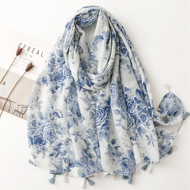 2023 Fashion Paisley Abstract Floral Tassel Viscose Shawl Scarf - Women's Lightweight Pashmina Wrap Stole & Muslim Hijab (180x90cm) - Perfect for Daily Wear, Office, Parties & Prayer
