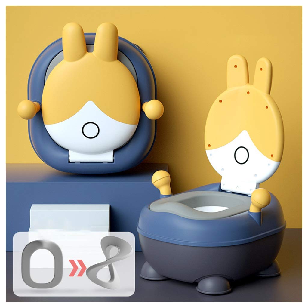 Kids Potty Training Toilet Seat - 2-in-1 Foldable Lightweight Chamber Pot for Boys & Girls with Non-Slip Base, Bunny Design (Yellow-Blue) | Perfect for Toddler Bathroom Training & Travel Use