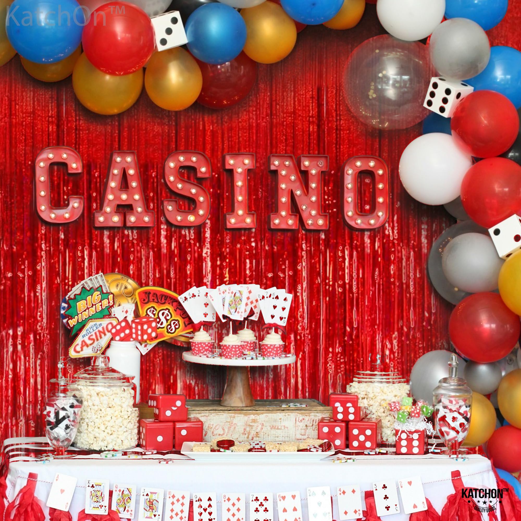 KatchOn Extra Large Red Streamers Party Decorations - 3.2x8 Feet, Pack of 2 | Shiny Red Fringe Backdrop for Graduation Party 2025, Birthday Celebrations & Red Themed Events | Perfect for Wall Decor, Photo Booth Backgrounds and Festive Occasions