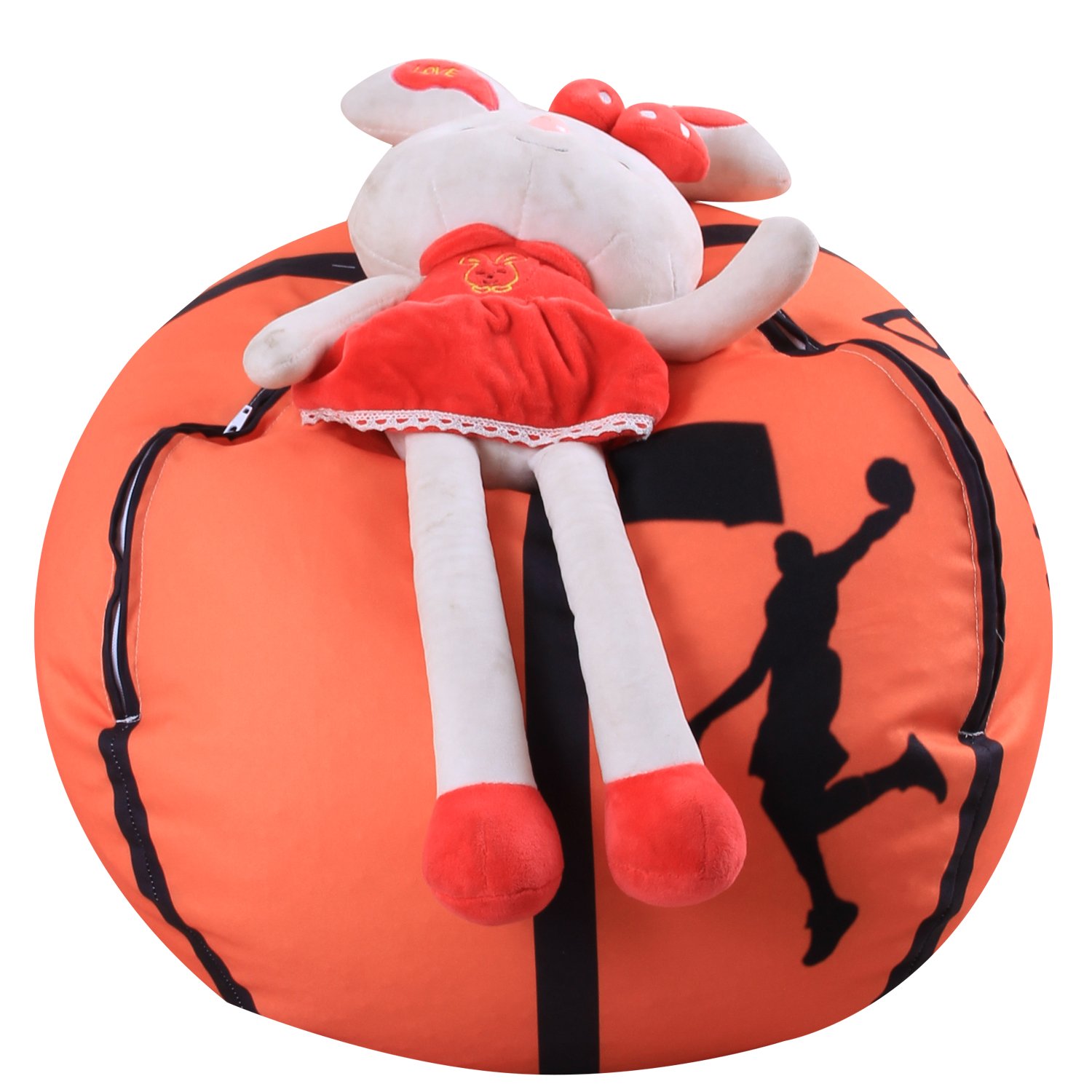 JIAN YA NA Stuffed Animal Storage Bean Bag - World Cup Sports Pattern Kids Toy Organizer, 26 Inch Chair for Blankets, Pillows, Towels & Clothes (Basketball) - Perfect for Playrooms, Bedrooms & Dorm Storage