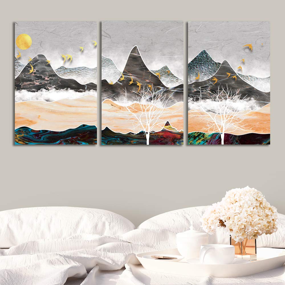 Abstract Chinese Landscape Canvas Wall Art - 3 Panel Framed Home Decor Prints 24