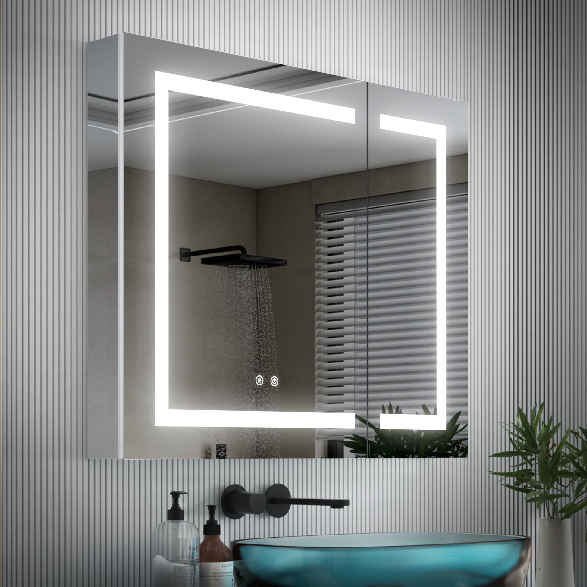 WELLFOR LED Bathroom Mirror Cabinet with Defogger & Dimmer - 36